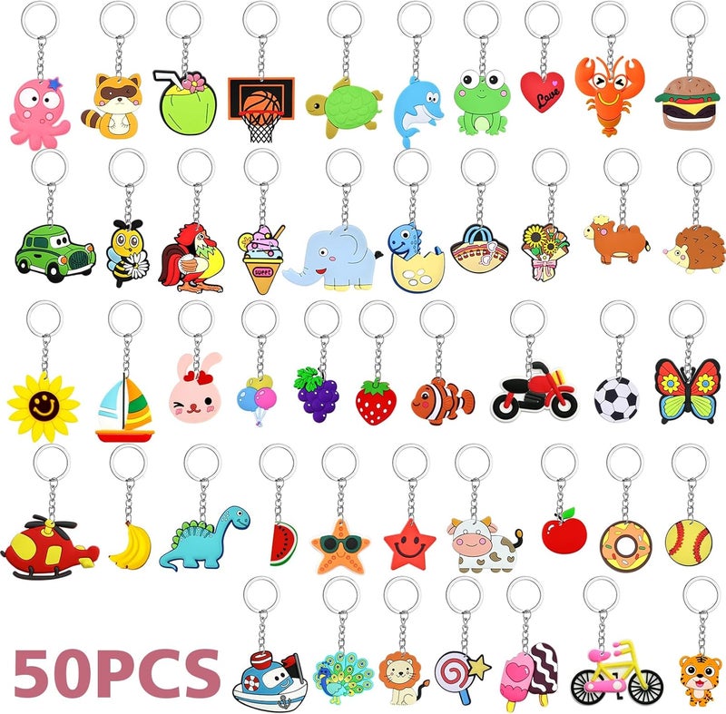 XITDW 50pcs thicken Cute Bulk Keychains,Non-Repeat Cartoon Key Chains Backpack Charms for Classroom Prizes Holiday Gifts Party Favors - Image 2